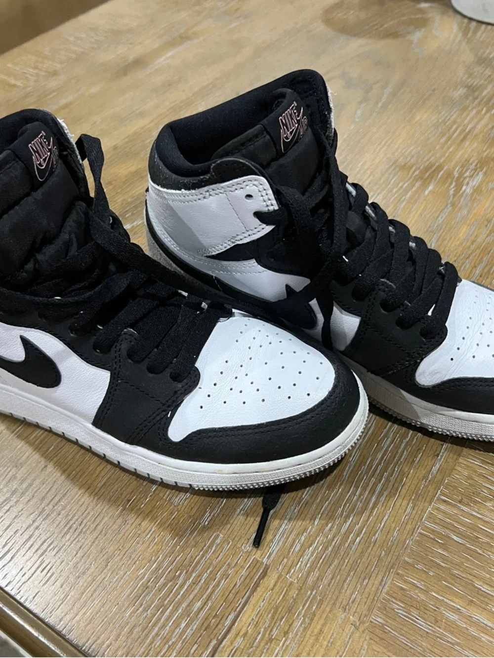 Nike Kids High-Top Sneakers — Black & White with Pink Accent